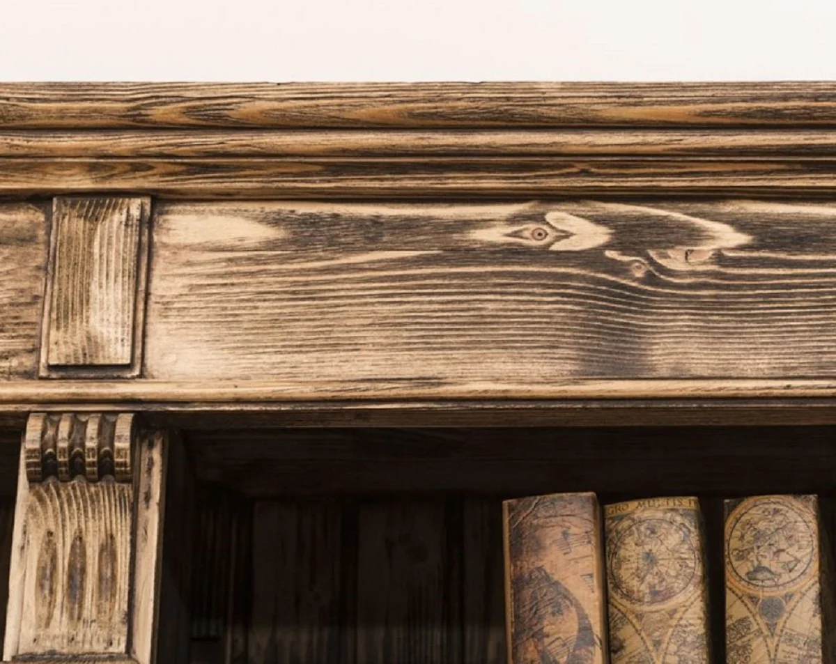 Country house style bookcase with ladder brown 223 x 51 x H. 228 cm - solid wood cupboard - living room cupboard - shelf cupboard - office cupboard - country house style furniture