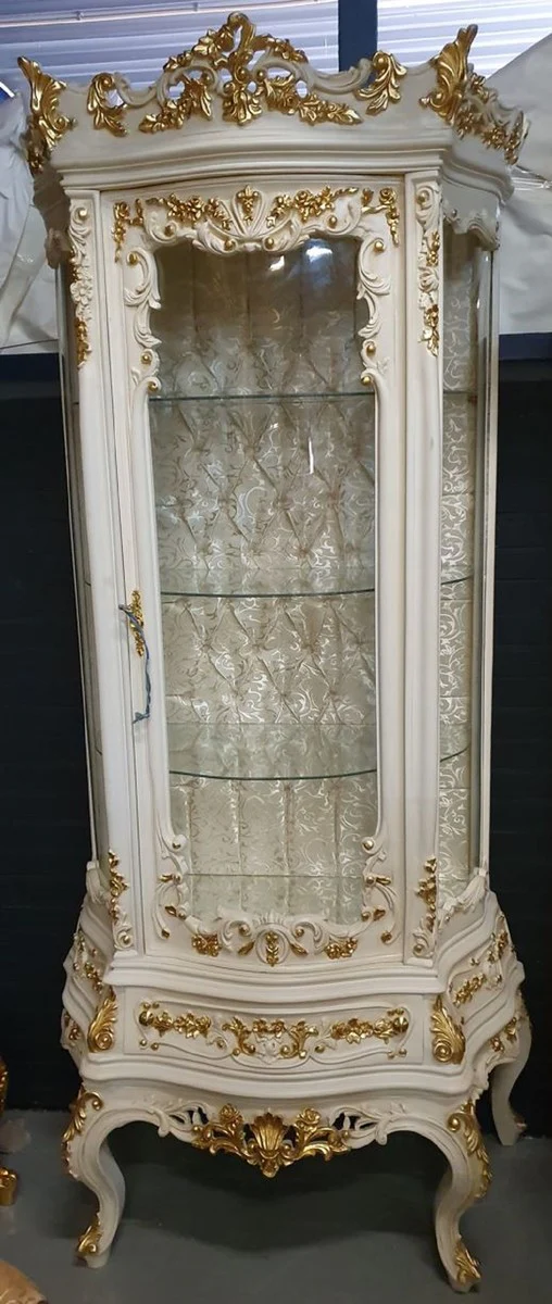 Baroque display cabinet white / gold - Baroque display cabinet with glass door and drawer - Baroque living room furniture - noble & magnificent