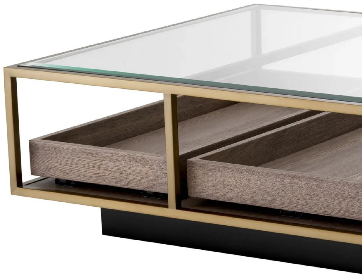 Luxury coffee table brass / gray / black 180 x 90 x H. 37 cm - Rectangular living room table with glass top - Hotel table - Living room furniture - Hotel furniture - Luxury furniture