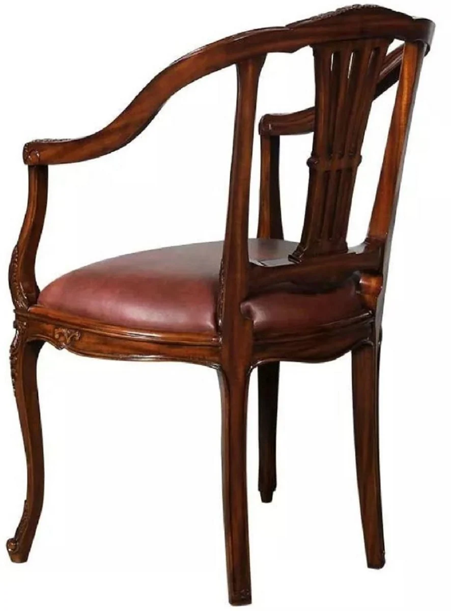 Luxury Baroque Leather Dining Room Chair Set of 8 with Armrests Brown - Magnificent Baroque Style Real Leather Kitchen Chairs - Luxury Baroque Dining Room Furniture - Noble & Magnificent