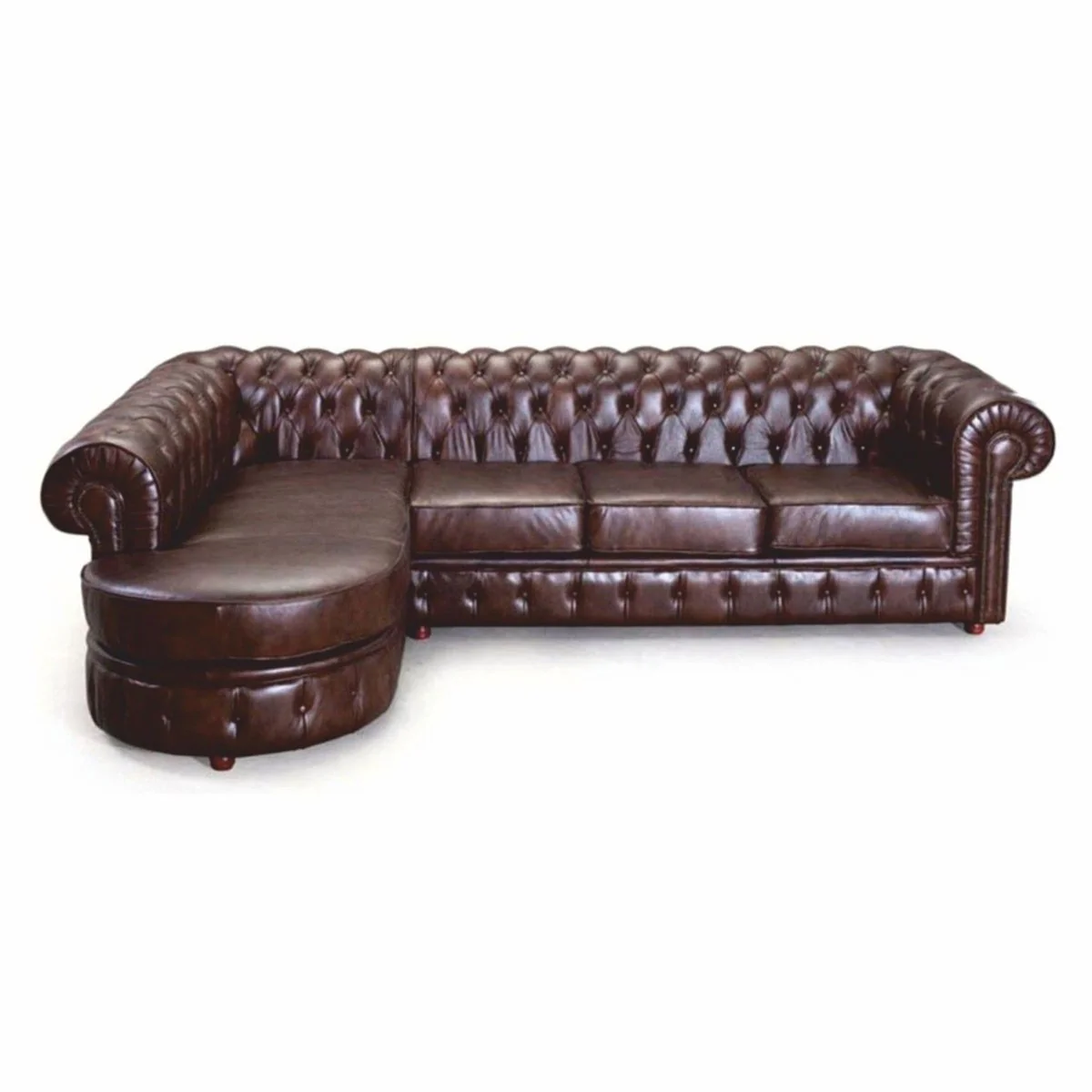 Luxury Chesterfield leather corner sofa dark brown 293 cm - genuine leather furniture