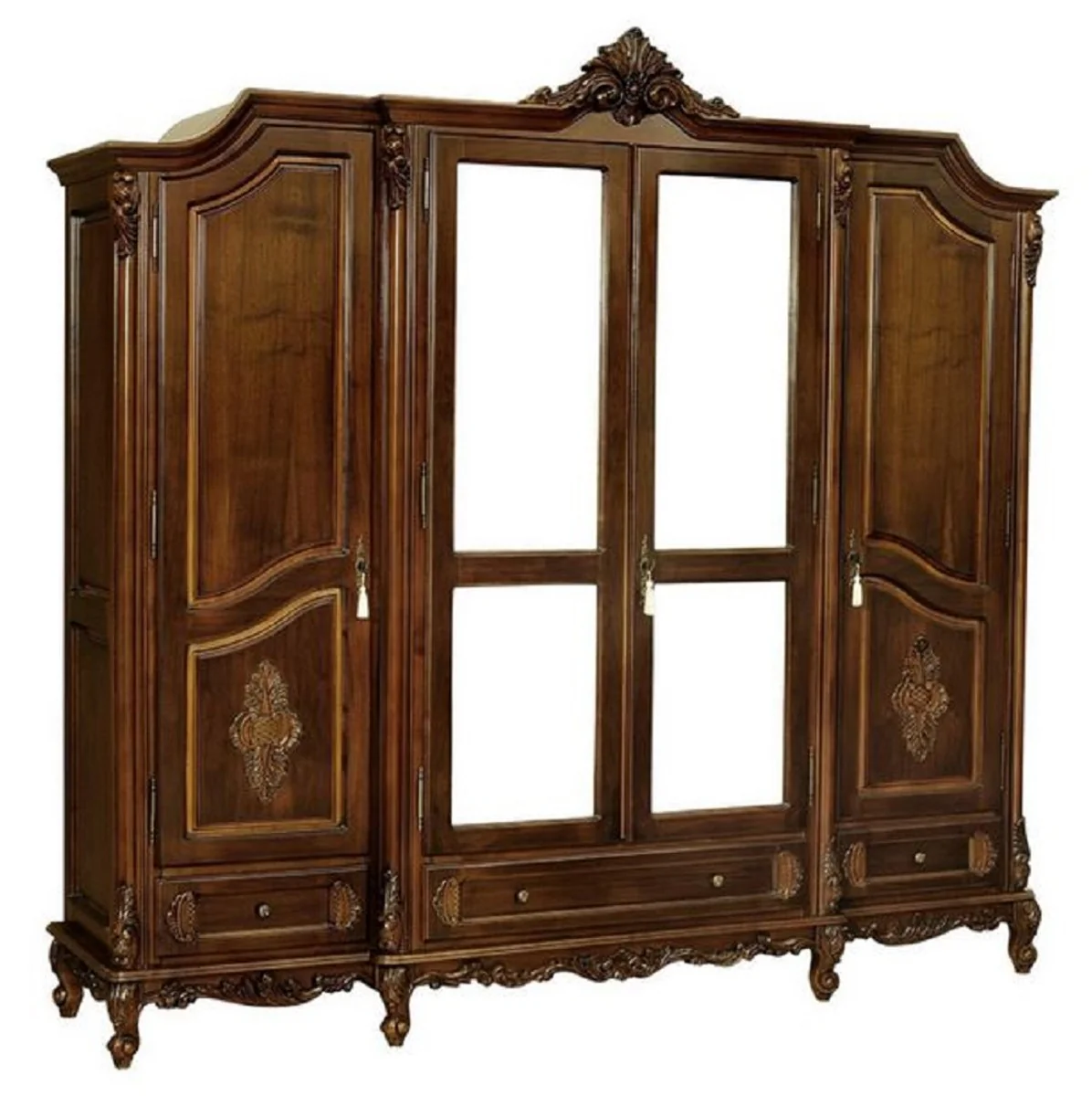 Luxury baroque bedroom cupboard dark brown - magnificent solid wood cupboard with 4 doors and 3 drawers - baroque wardrobe - baroque bedroom furniture