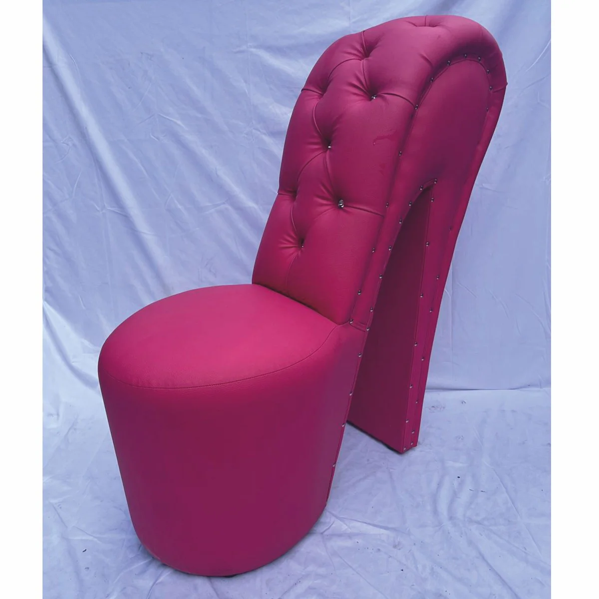 Luxus High Heel Kunstleder Sessel mit Glitzersteinen Pink H. 100 cm