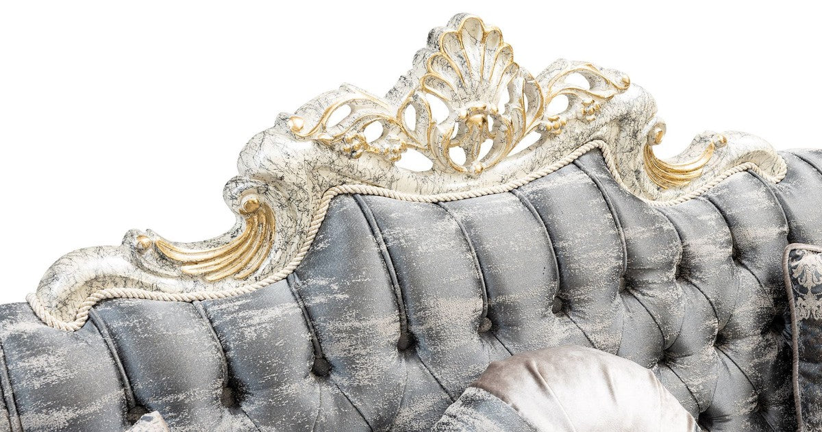 Luxury baroque sofa gray / antique white / gold - baroque style living room sofa with elegant pattern - luxury living room furniture in baroque style - baroque furniture - baroque furnishings