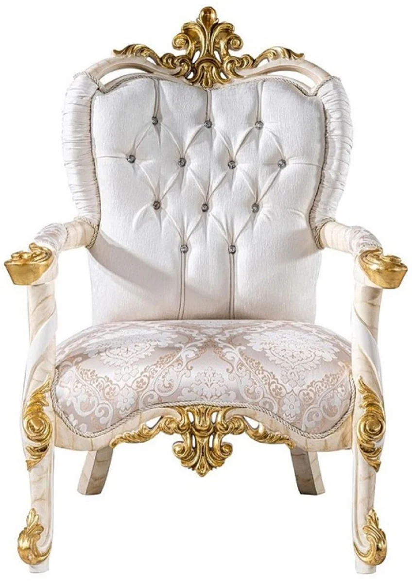 Luxus Barock Wohnzimmer Set Weiß / Braun / Weiß / Beige / Gold - 2 Barock Sofas & 2 Barock Sessel & 1 Barock Couchtisch - Luxus Wohnzimmer Möbel im Barockstil - Barock Möbel