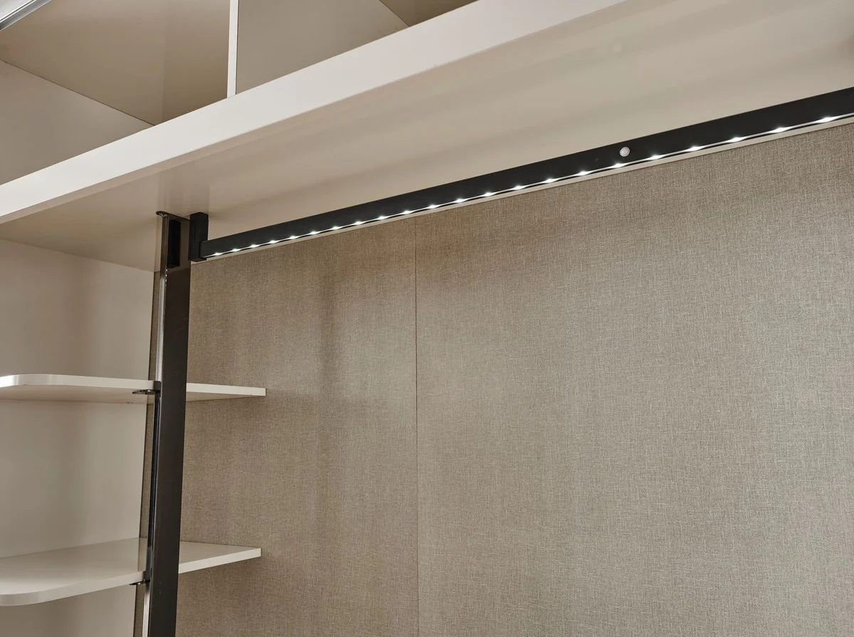 Luxury Art Deco bedroom wardrobe white / bronze 280 x 60 x H. 229 cm - Mirrored wardrobe with 4 doors - Bedroom furniture - Art Deco furniture - Luxury furniture - Luxury furnishings