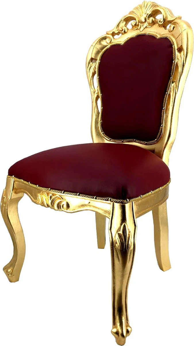 Luxury Baroque dining room chair set Bordeaux red / gold - 4 handmade dining chairs with leather look - Baroque dining room furniture