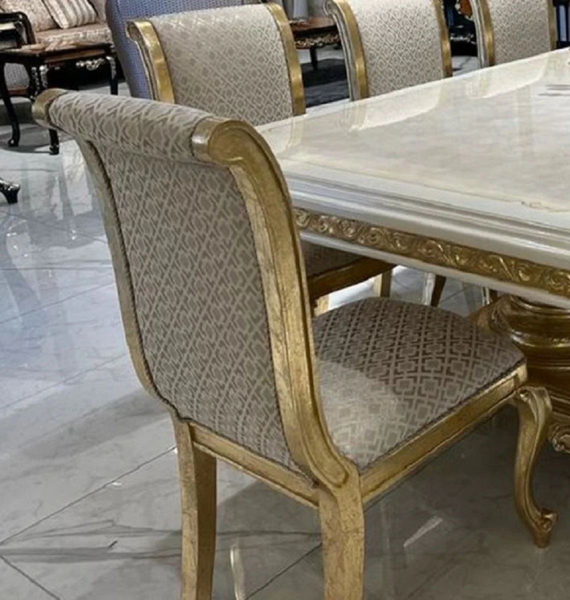 Luxury Baroque Dining Room Chair Set Gold Pattern / Antique Gold - Handmade Kitchen Chairs Set of 6 - Magnificent Baroque Dining Room Furniture