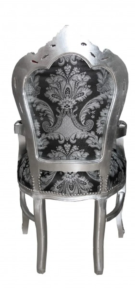 Baroque dining room with armrests black pattern / silver - antique style furniture
