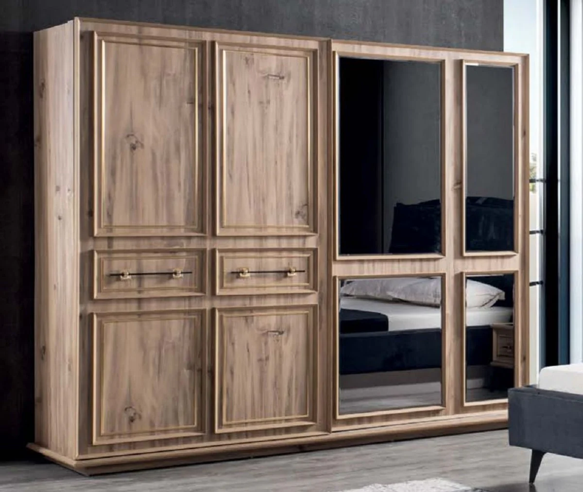 Luxury bedroom wardrobe brown 262 x 72 x H. 216 cm - Modern solid wood wardrobe with 2 sliding doors - Luxury bedroom furniture