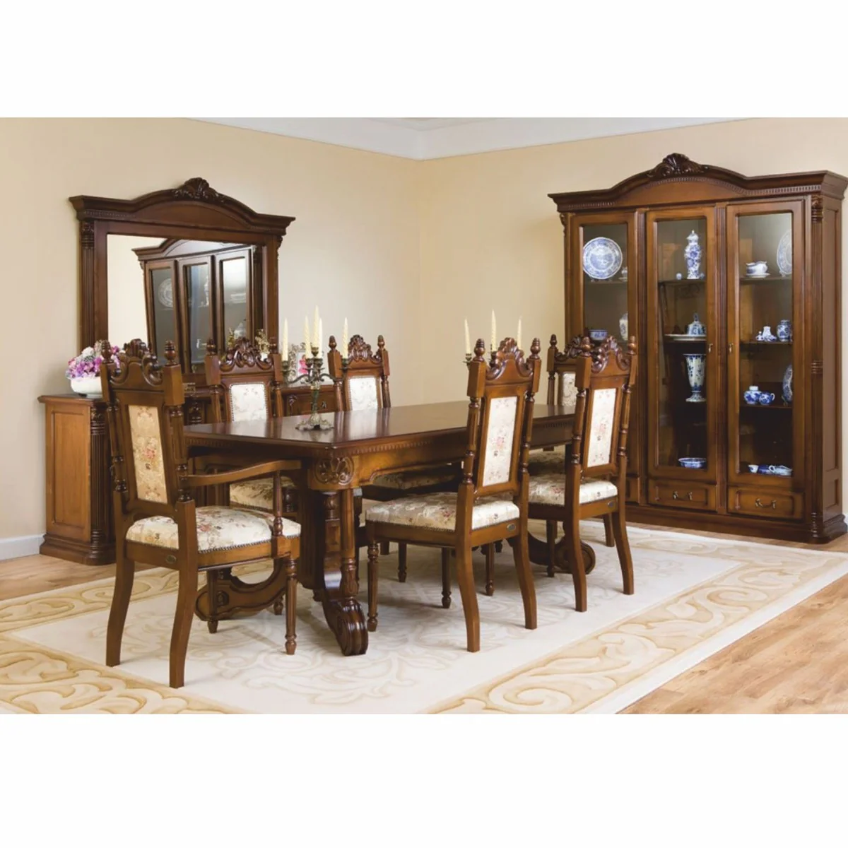 Luxury Baroque Dining Table Dark Brown / Brown 200-276 cm - Baroque Furniture