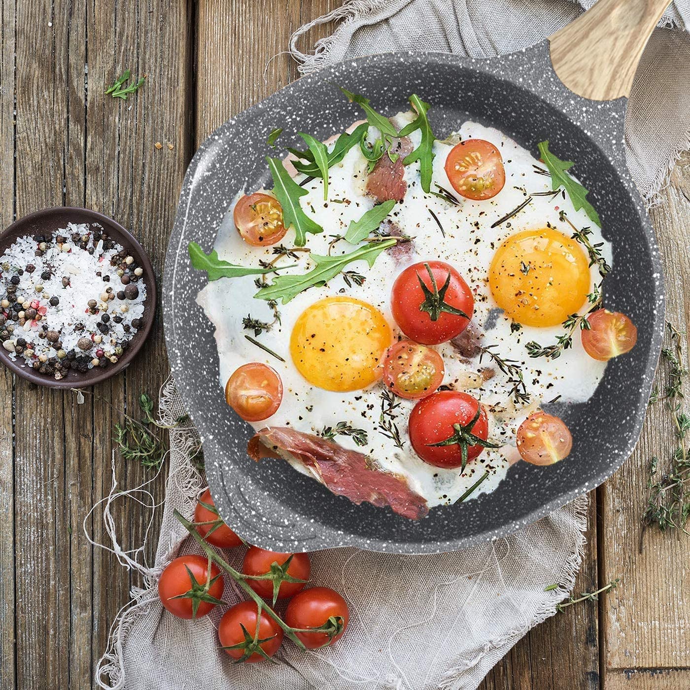 Töpfe und Pfannen-Set, antihaftbeschichtet, 20-teilig, Kochgeschirr-Sets mit Granitbeschichtung, Induktion, kompatibel mit Bratpfanne, Kochtopf, Sautpfanne, Grillpfanne, Kochtöpfen, PFOA-frei, (grau, 20-teiliges Kochgeschirr-Set)