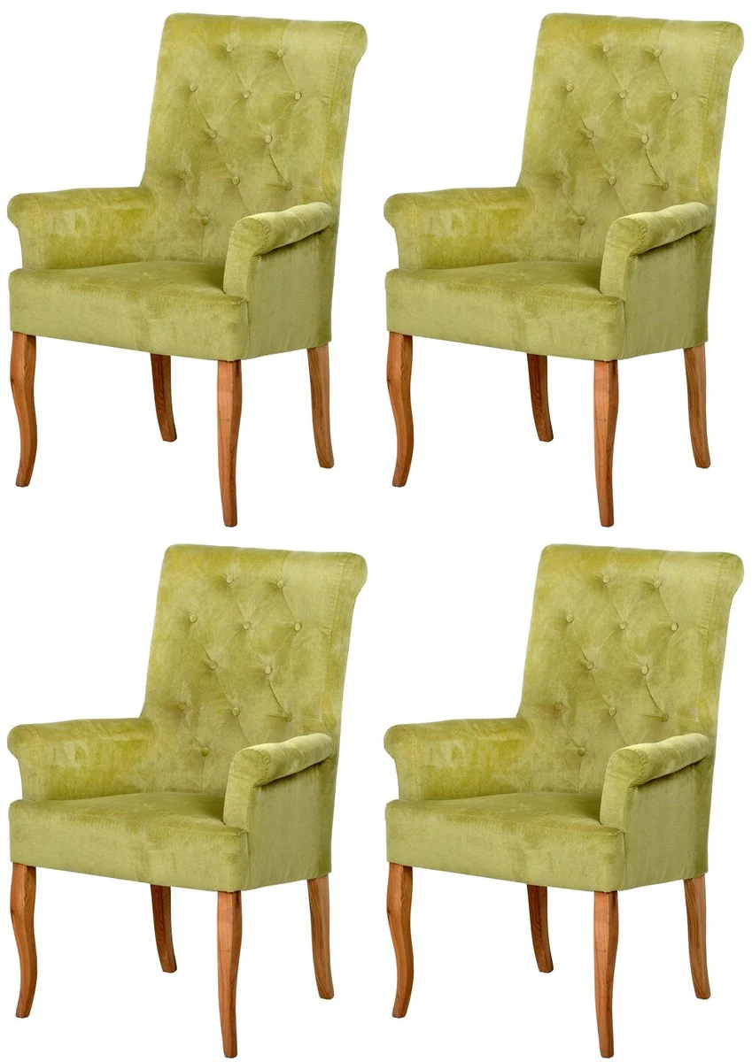 Chesterfield Neo Baroque Dining Room Chair Set of 4 Green / Natural Colors - Kitchen Chairs with Armrests - Dining Room Furniture - Chesterfield Furniture - Neo Baroque Furniture