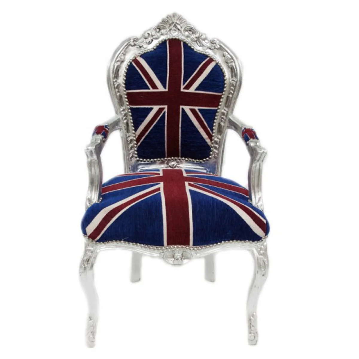 Baroque dining room chair with armrests Union Jack / Silver - furniture antique style
