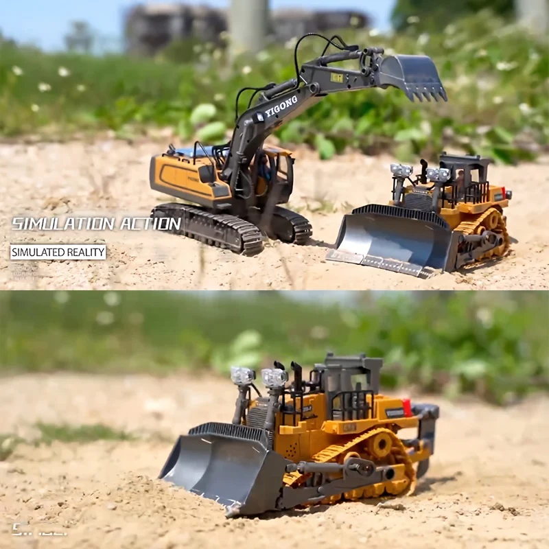 9-Kanal-Ferngesteuerter Bulldozer, 2,4-GHz-RC-Baufahrzeug-LKW-Spielzeug mit legierter Metallkappe, Lichtton, wiederaufladbare 2 Batterien für Jungen und Mädchen im Alter von 3 4 5 6 7 8 Jahren