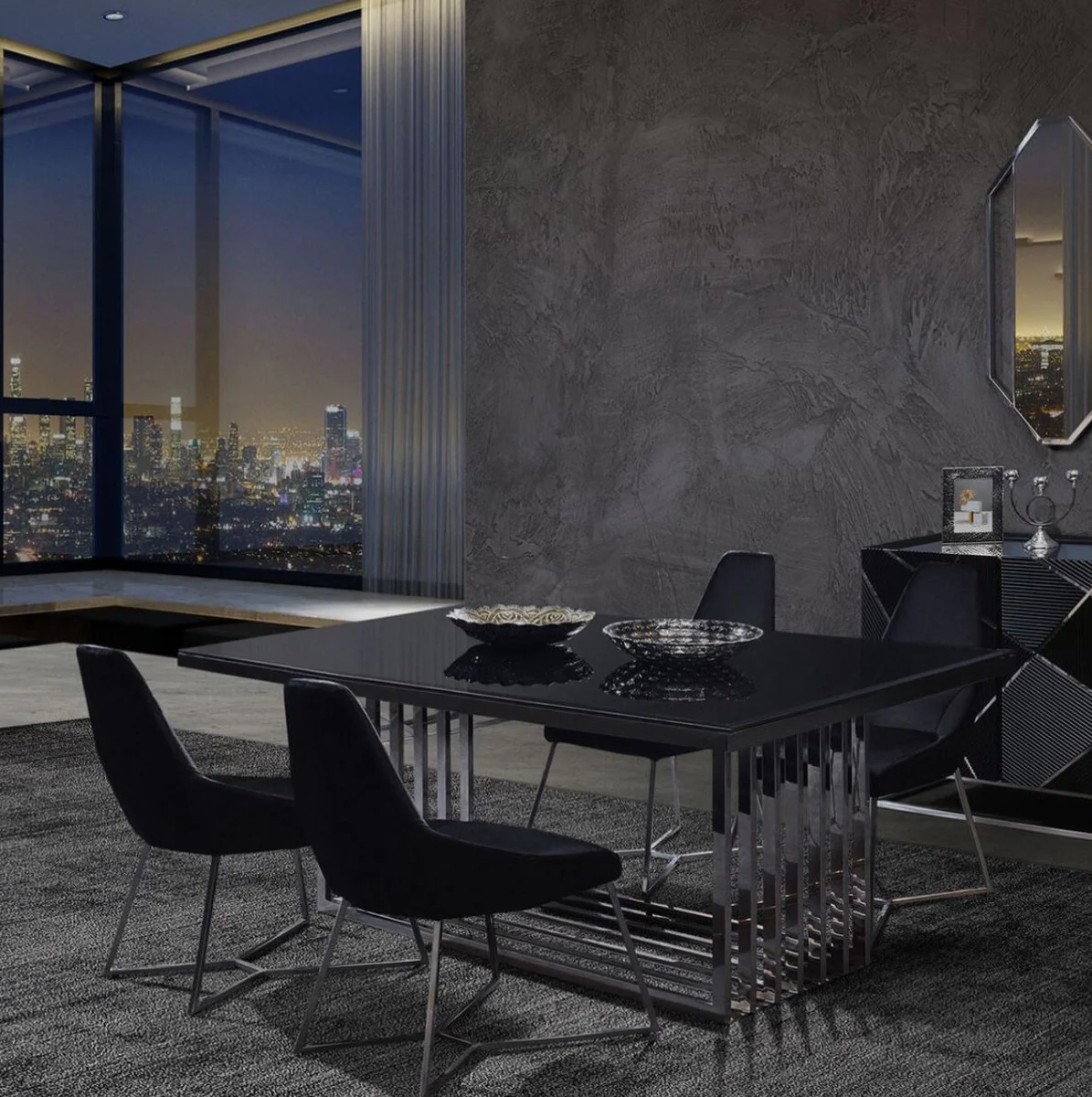 Luxury Dining Room Furniture Set Silver / Black - 1 Dining Table & 6 Dining Chairs - Dining Room Furniture - Luxury Quality