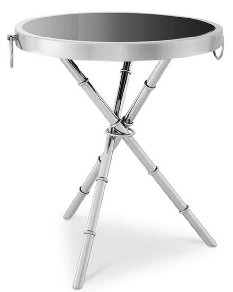Luxury side table silver / black Ø 55 x H. 44 cm - round metal table with glass top - living room furniture