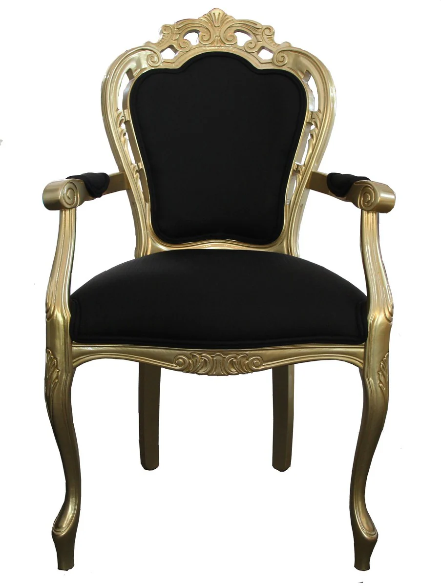 Baroque dining room chair with armrest black / gold - designer chair - luxury quality
