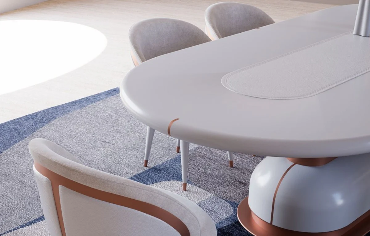 Luxury dining table white / copper 260 x 120 x H. 75 cm - Oval solid wood kitchen table - Solid wood furniture - Dining room furniture - Luxury furniture - Luxury furnishings