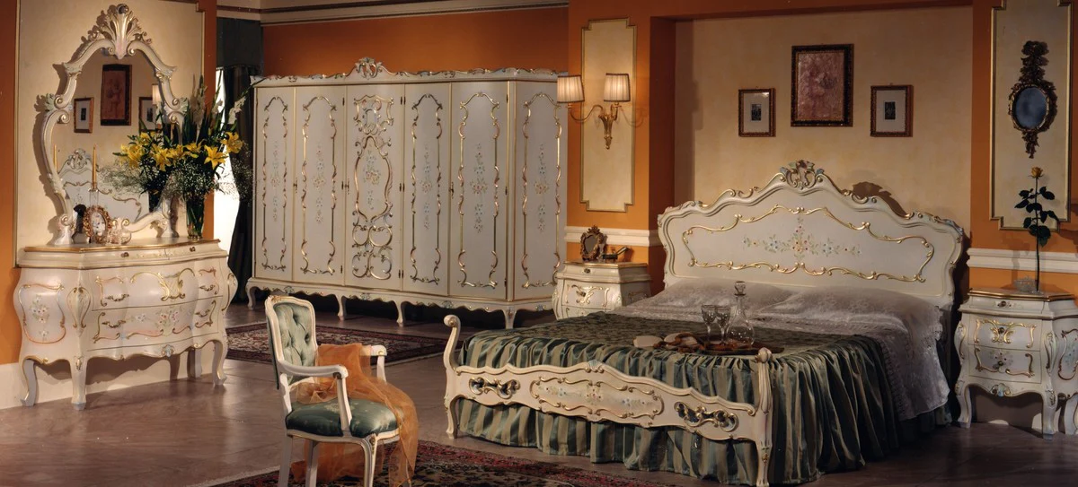 Luxury Baroque Wardrobe Ivory / Multicolored / Gold - Magnificent Baroque Bedroom Cabinet - Luxury Bedroom Furniture in Baroque Style - Luxury Quality - Made in Italy