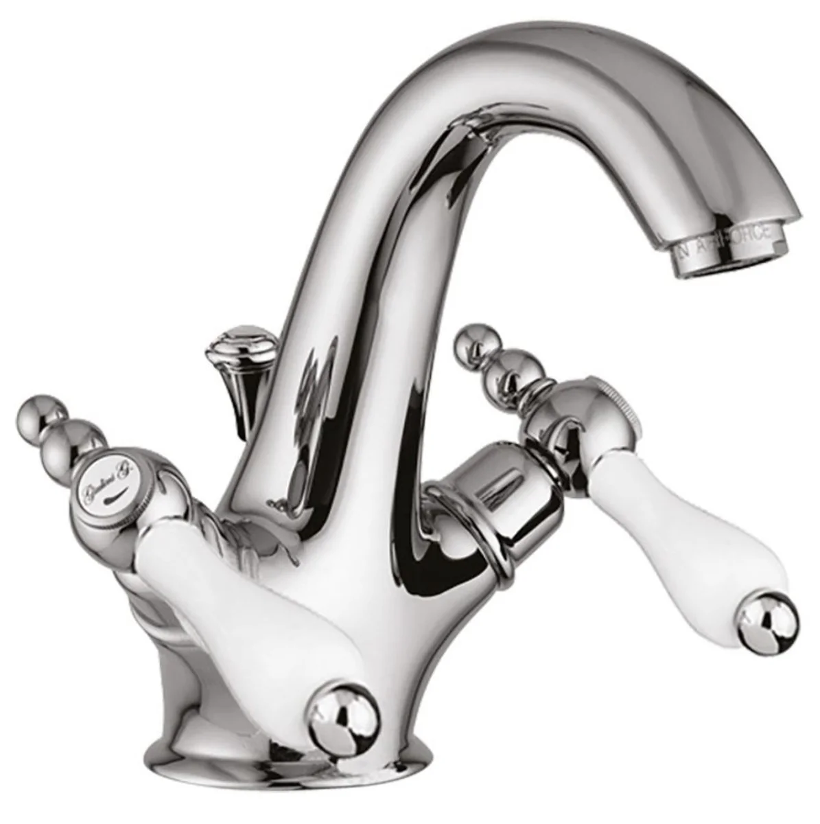 Art Nouveau Retro Washbasin Mixer Silver / White H. 16.5 cm - Washbasin Mixer Made in Italy