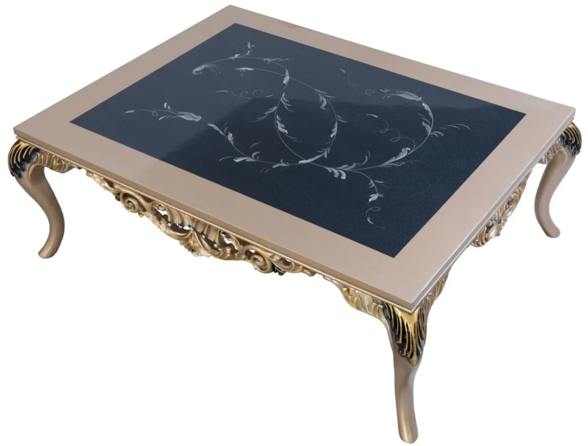 Luxury baroque coffee table with glass top silver / black / gold 128 x 95 x H. 46 cm - magnificent living room table with an elegant pattern - living room furniture in the baroque style