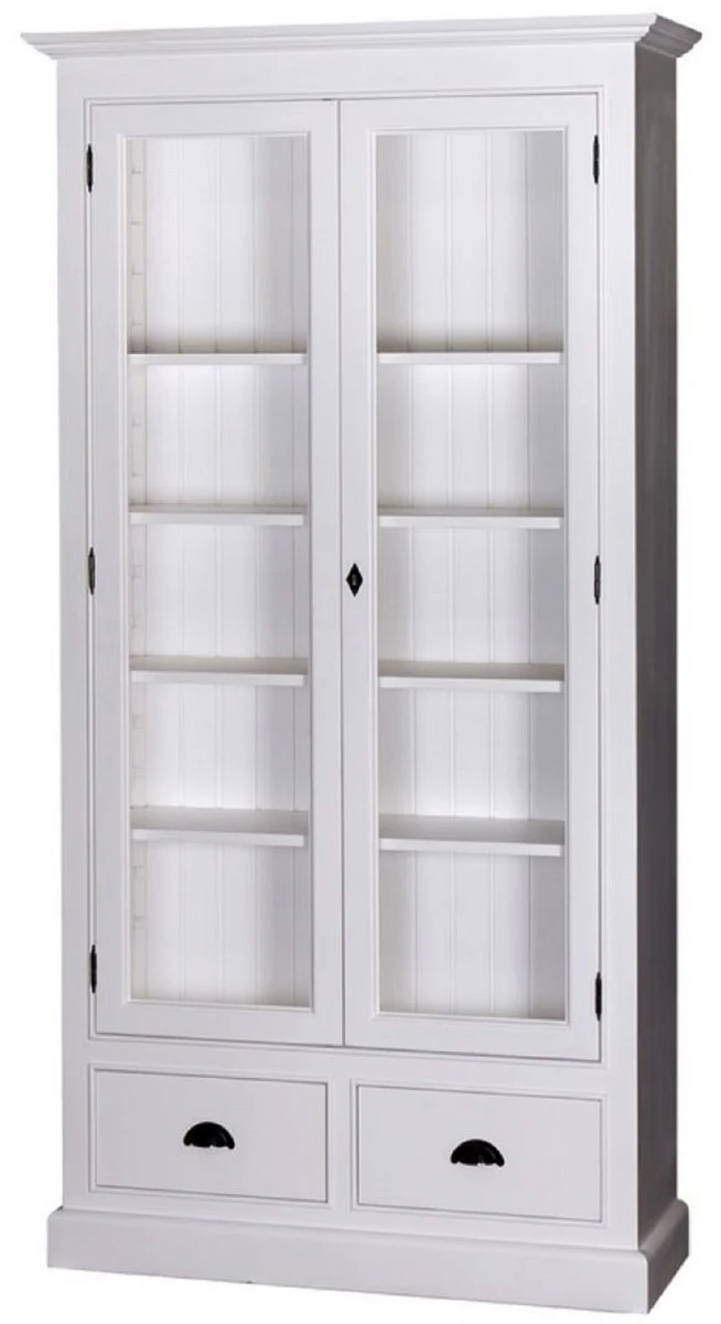Country house style living room display cabinet white 109 x 39 x H. 210 cm - living room cabinet with 2 glass doors and 2 drawers