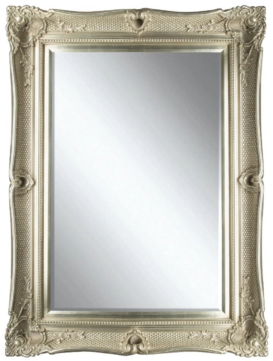 Baroque mirror silver 91 x H. 120 cm - magnificent wall mirror with wooden frame and beautiful decorations
