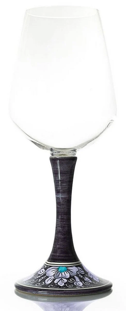 Luxury wine glass set of 6 black / multicolored H. 23.5 cm - Handmade & hand-painted wine glasses - Hotel & Restaurant Accessories - Luxury quality - Made in Italy