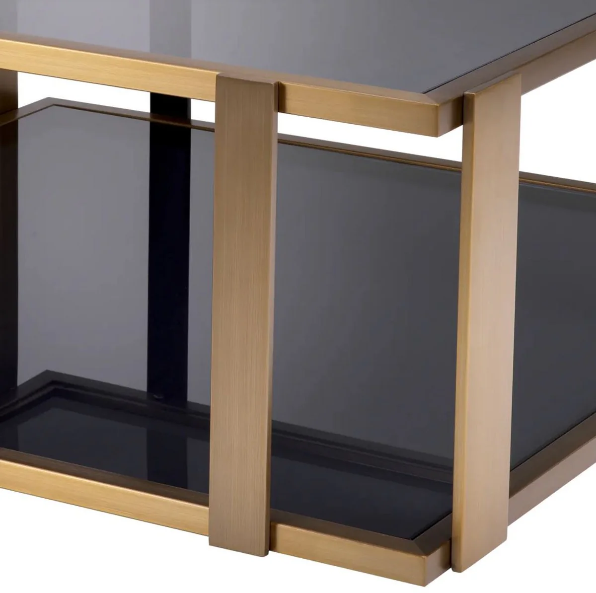 Luxury coffee table brass / black / gray 102.5 x 102.5 x H. 38 cm - Square living room table with glass tops - Living room furniture - Hotel furniture - Luxury furniture - Luxury quality