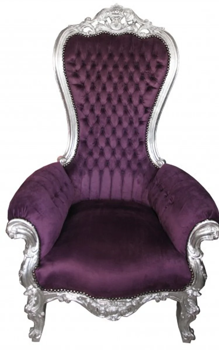 Barock Thron Sessel Majestic Medium Lila / Silber - Riesensessel - Thron Stuhl Tron