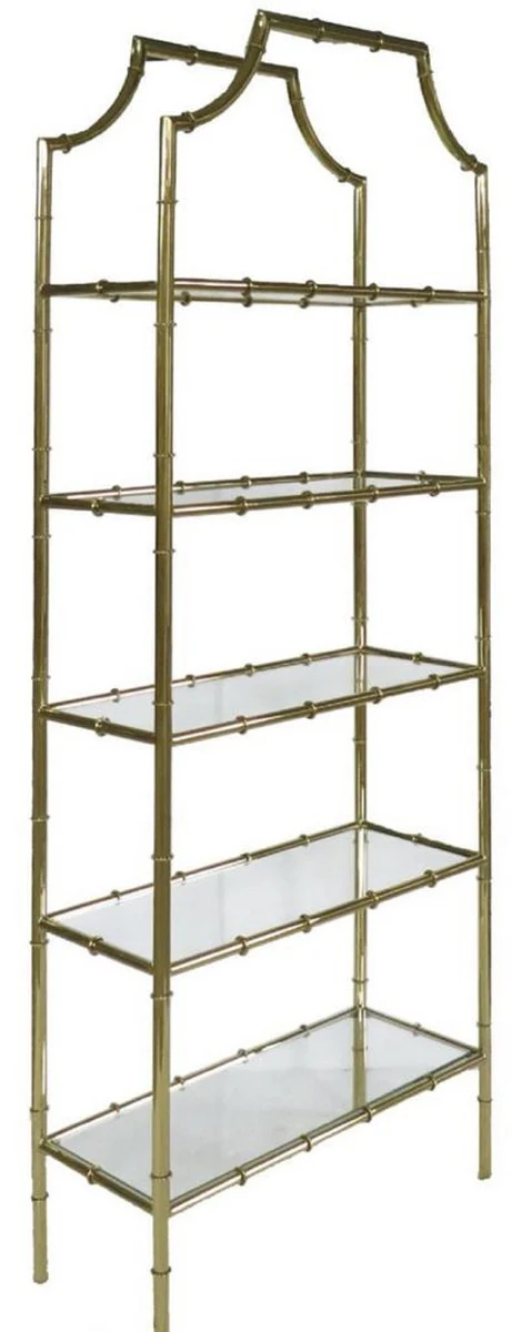 Luxury shelf cabinet gold 78 x 33 x H. 197 cm - stainless steel cabinet with 5 glass shelves - luxury living room furniture