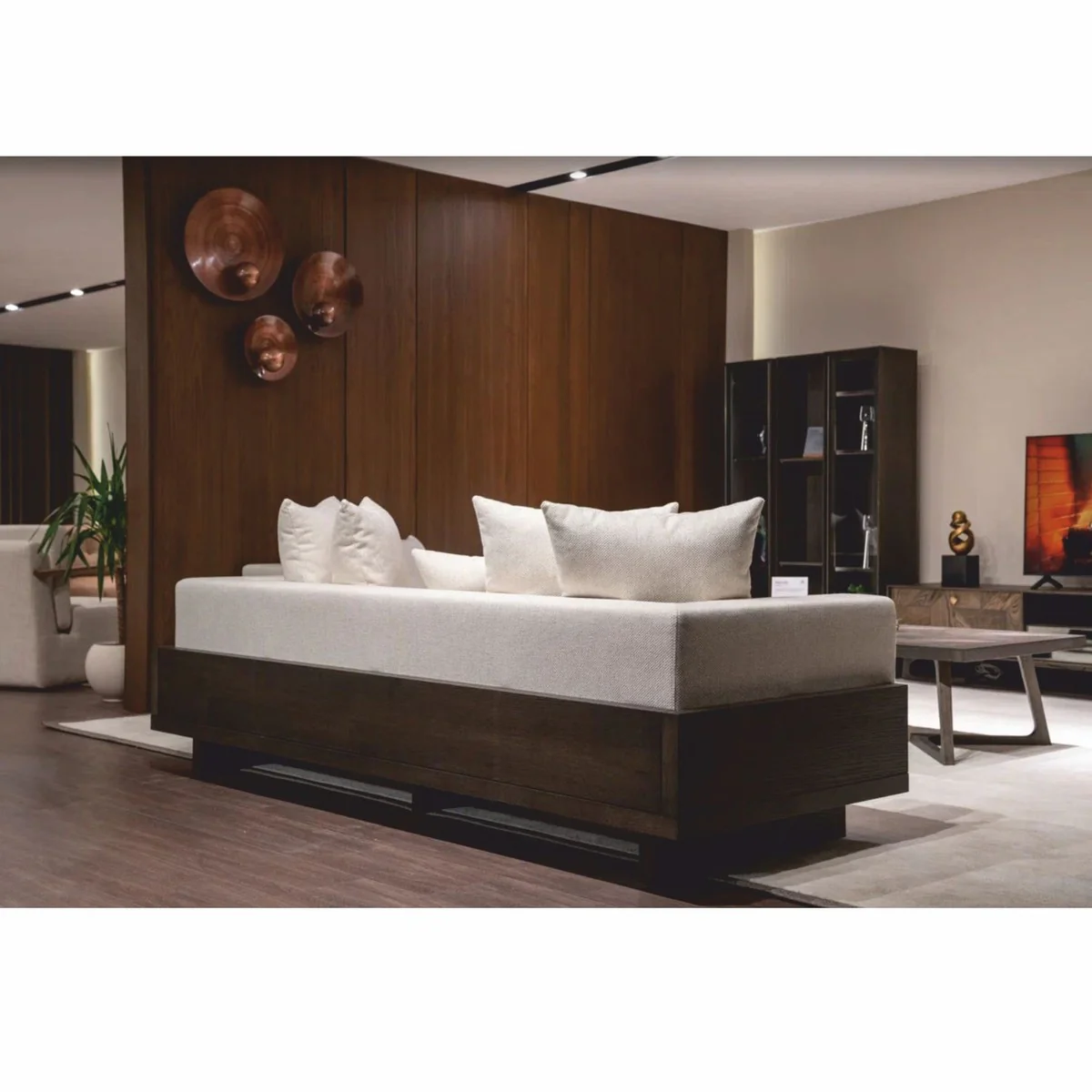 Luxury Sofa Cream / Dark Brown 240 cm - Living Room & Hotel Furniture