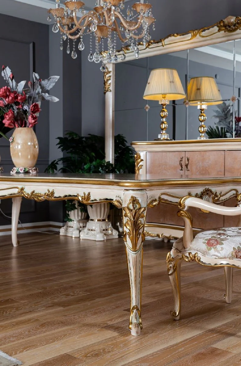 Luxury baroque dining table beige / white / gold - magnificent solid wood dining room table in baroque style - baroque dining room furniture