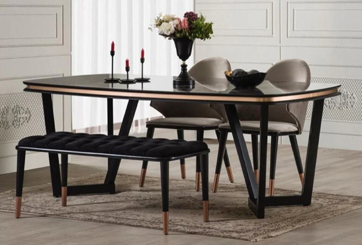 Luxury dining table black / copper 207 x 104 x H. 78 cm - Rectangular kitchen table - Dining room furniture - Dining room furnishings - Luxury furniture - Luxury furnishings
