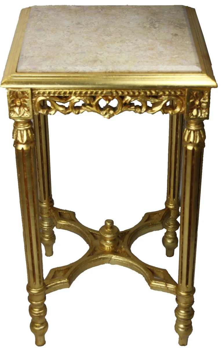 Baroque side table square gold with cream marble top 40 x 40 x H 72.5 cm antique style - telephone flower table