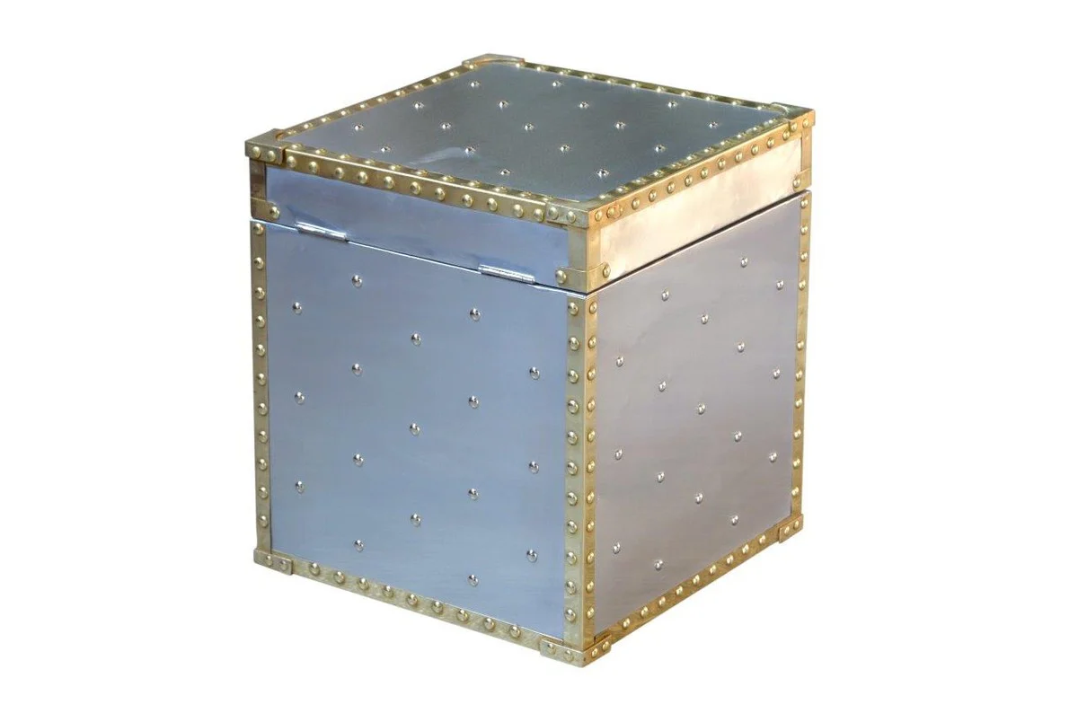 Luxury Designer Aluminum Side Table / Chest - Art Deco Vintage Aviator Furniture - Suitcase Chest