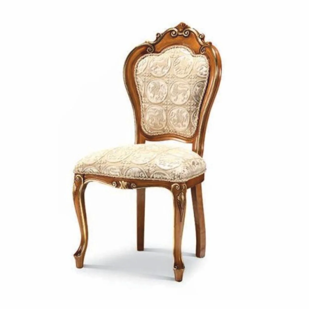 Luxus Barock Esszimmer Stuhl Beige / Braun / Gold - Barock Möbel - Made in Italy