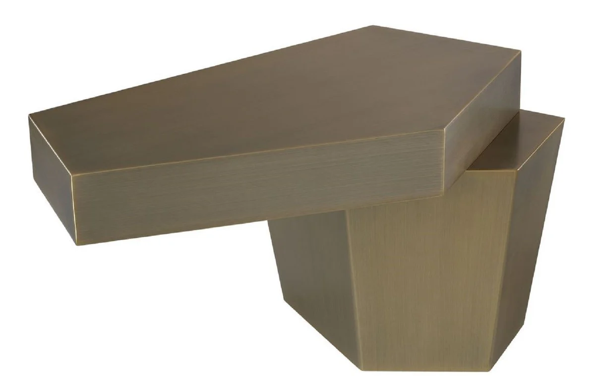 Designer coffee table brass colored 82 x 52 x H. 45 cm - metal living room table with brushed brass surface and cement filling - luxury quality