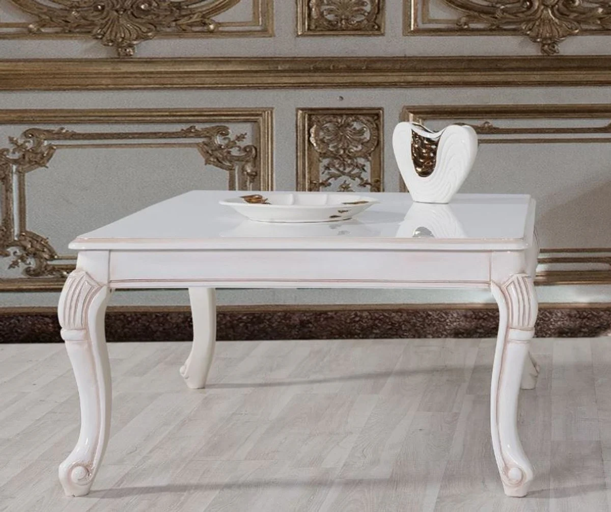 Baroque coffee table white / beige 104 x 80 x H. 45 cm - solid wood living room table in baroque style - baroque living room furniture