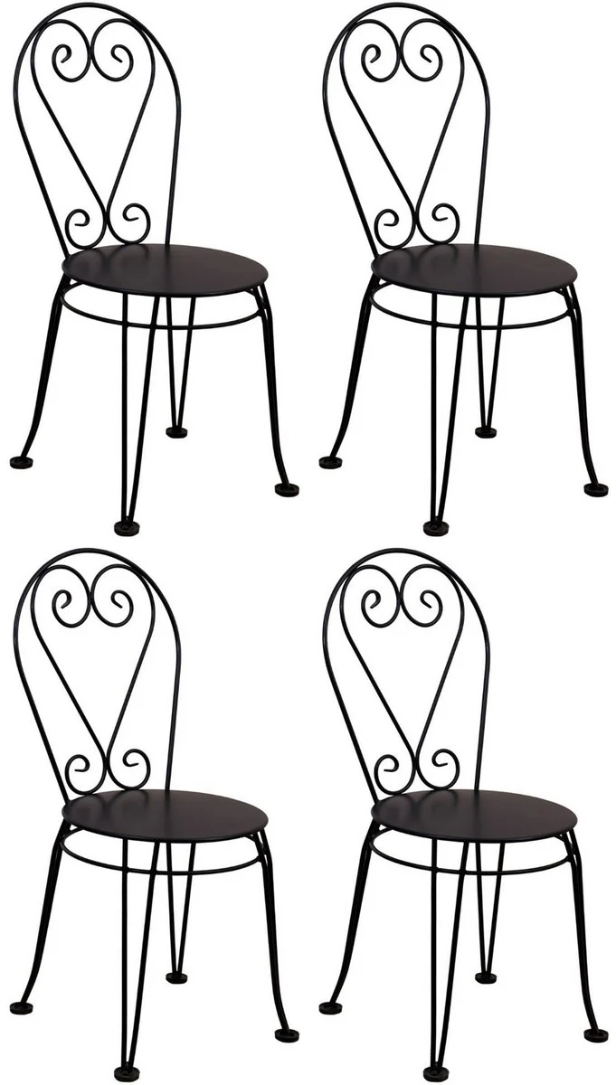 Art Nouveau garden chair set of 4 black 40 x 40 x H. 92 cm - Elegant wrought iron chairs - Nostalgic garden & catering furniture