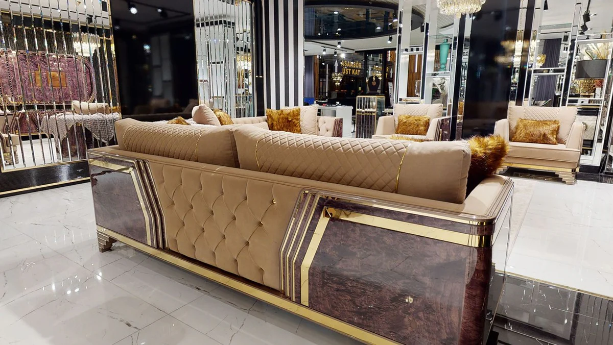 Luxury Art Deco Chesterfield Sofa Beige / Purple / Gray / Gold - Elegant living room sofa with marble look - Luxury Art Deco living room & hotel furniture