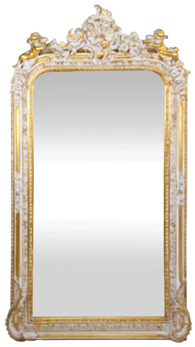 Baroque wall mirror antique white / gold 85 x H. 160 cm - Magnificent baroque mirror with beautiful decorations and decorative angel figures