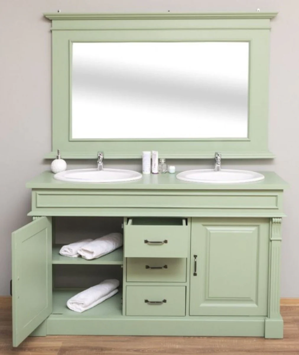 Country house style bathroom set light green - 1 double washbasin & 1 wall mirror - country house style bathroom furniture