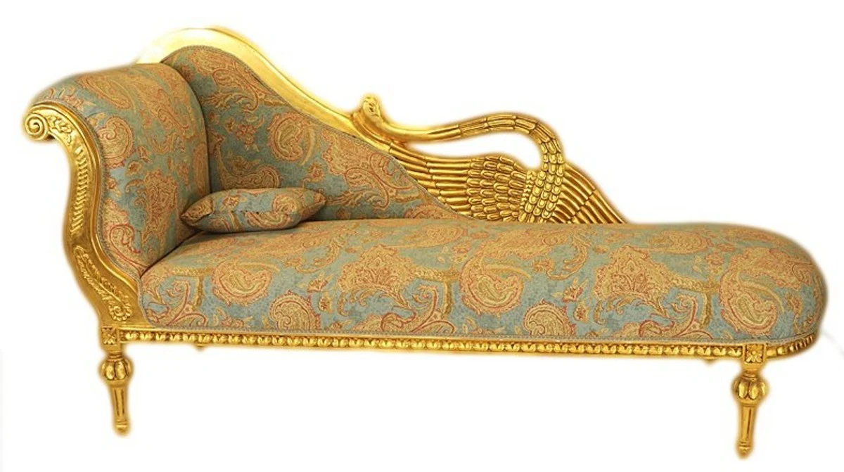 Baroque luxury chaise longue antique gold-turquoise-red pattern / gold - Golden Wings - luxury quality