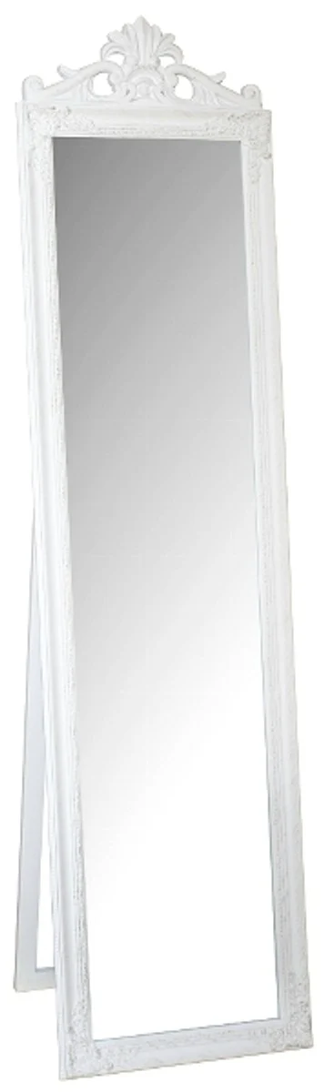 Baroque standing mirror white with beautiful baroque frame and ornamental attachment H. 180 cm - handmade