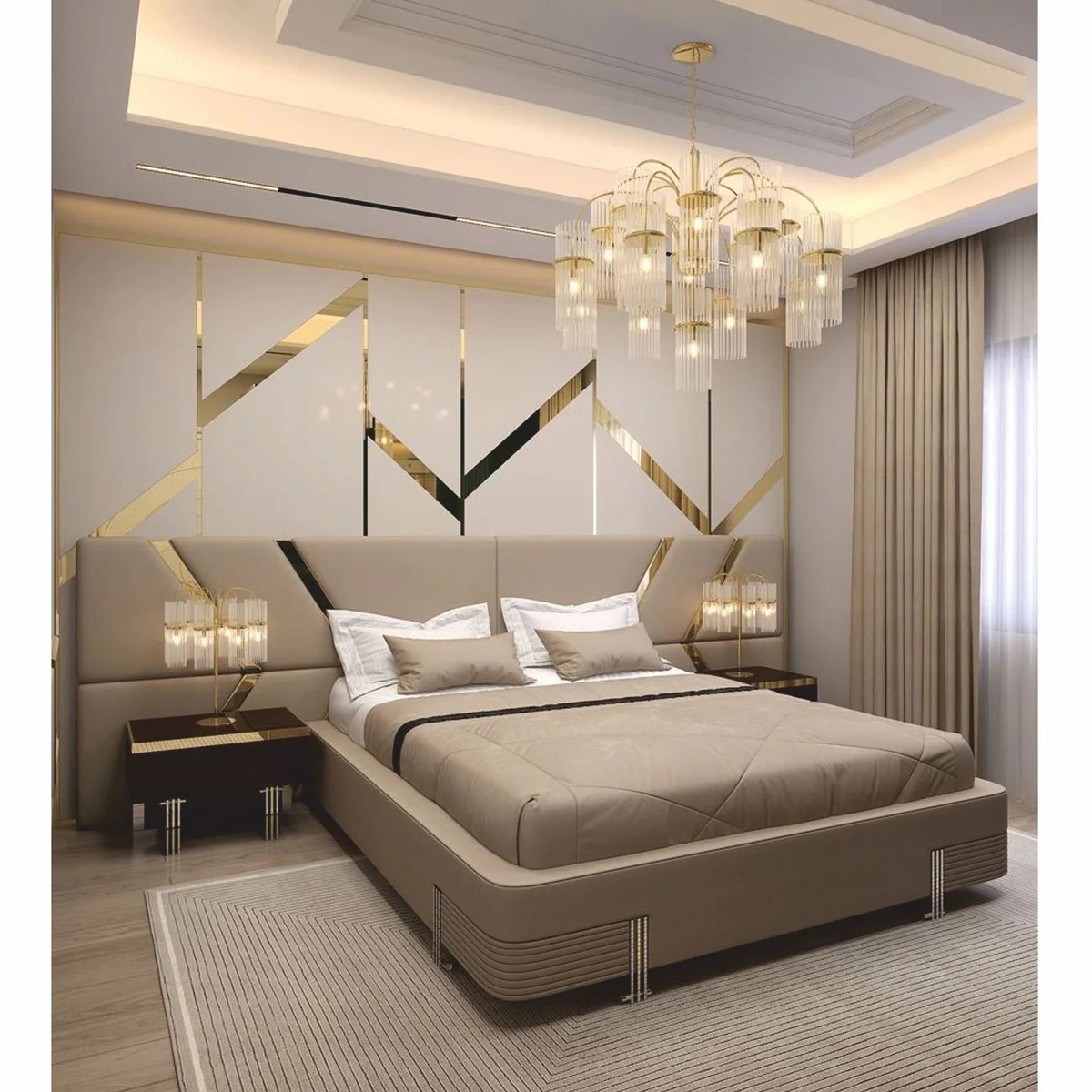 Luxury Double Bed Beige / Gold / Silver - Hotel & Bedroom Furniture