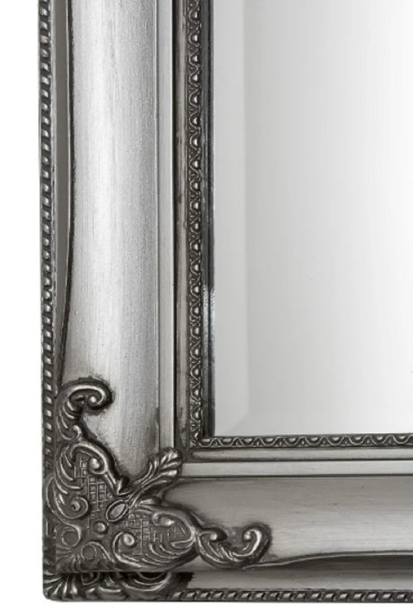 Baroque wall mirror silver 65 x H. 190 cm - Handcrafted baroque mirror with wooden frame and beautiful decorations