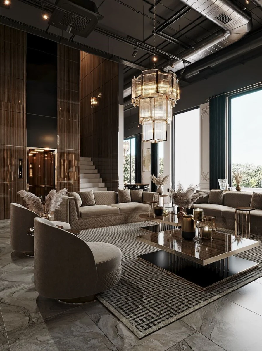 Luxury Living Room & Hotel Sofa Gray / Gold 260 cm