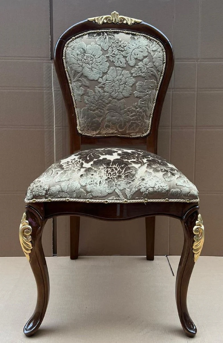 Luxus Barock Esszimmer Stuhl mit elegantem Muster Gold / Braun / Gold - Esszimmer Möbel im Barockstil - Luxus Möbel im Barockstil - Barock Möbel - Barock Interior